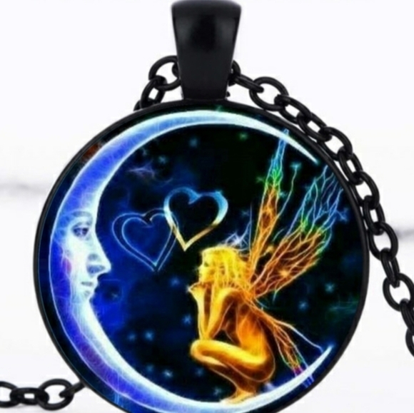 Fairy NECKLACE FAIRY LOOKING INTO MOON'S EYES fairycore new beautiful Whimsical - Picture 1 of 2